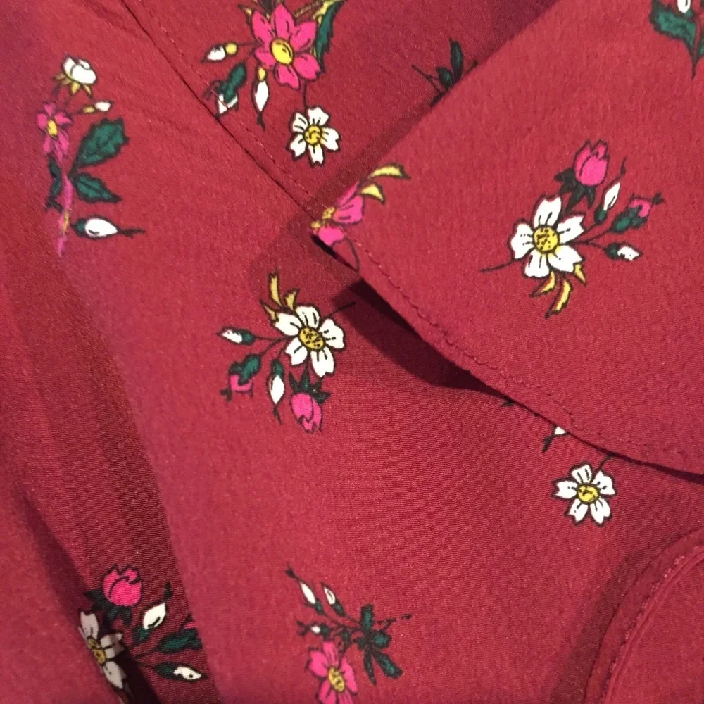 NWT TopShop Ditsy Print Frill Blouse 6 burgundy floral - Picture 4 of 6